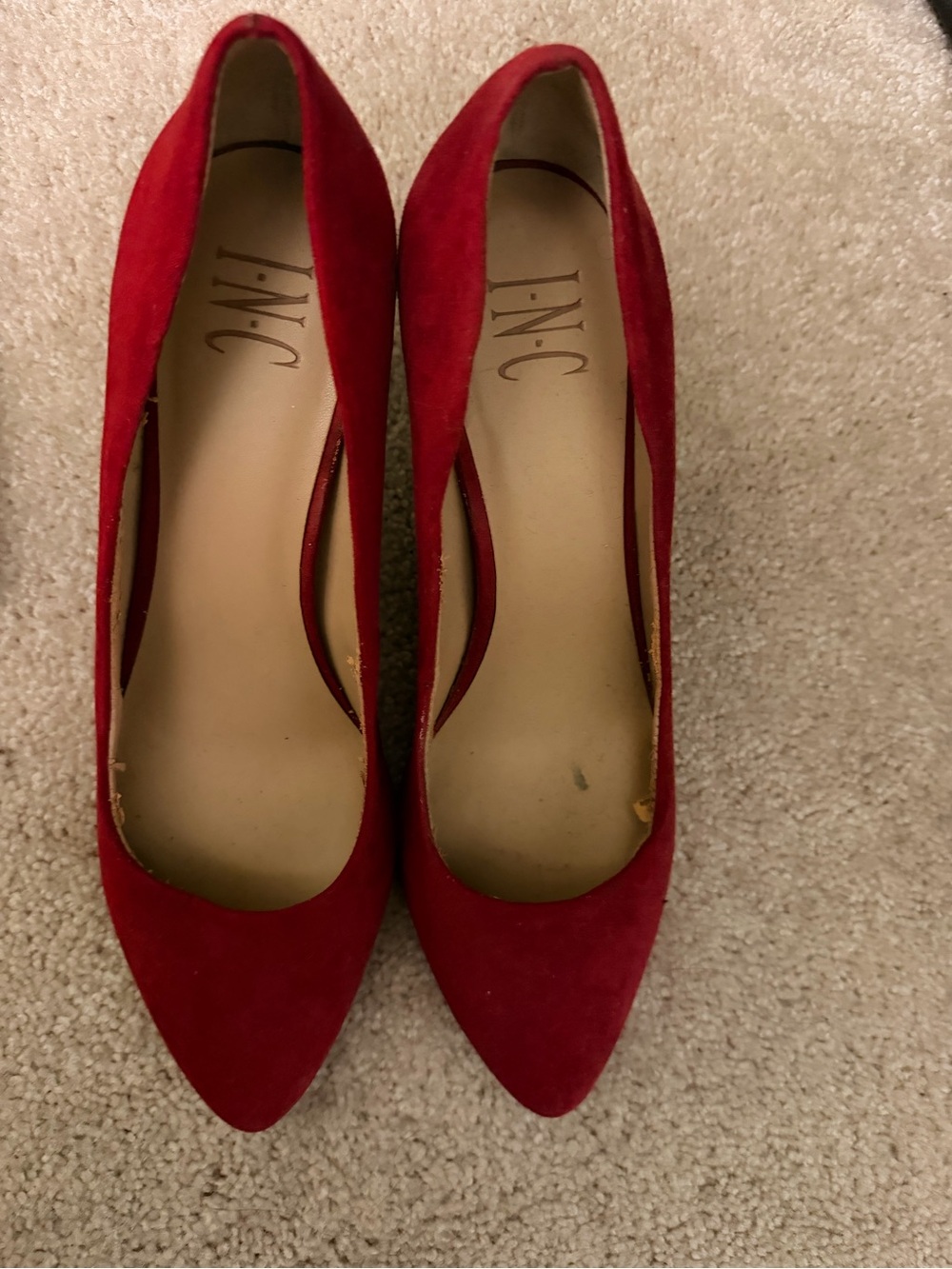 INC International Concepts Red Suede Pointed Toe Pumps